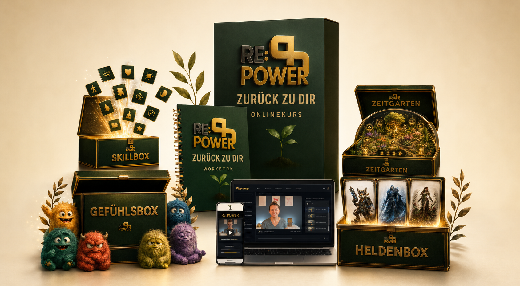 Re:PPower Komplettpaket mit Onlinekurs, Workbook, Boxen und Zeitgarten